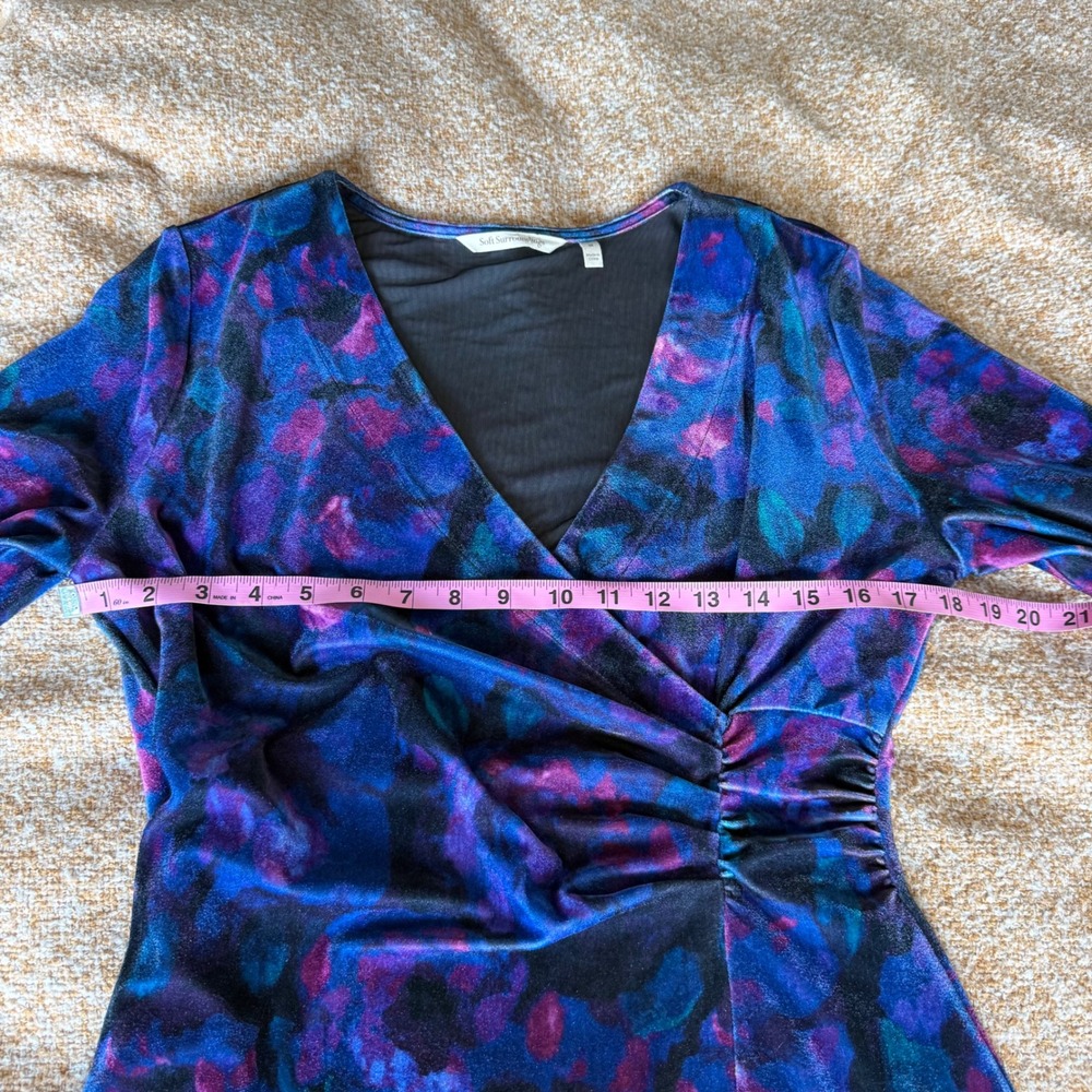 Soft Surroundings Purple Blue Floral Velvet Faux Wrap Dress Velour Whimsigoth - Picture 6 of 8